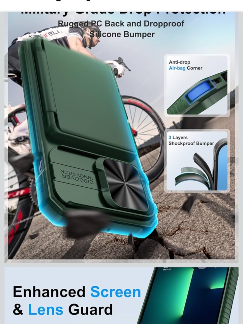 Slim Green Protective Phone Case with Built-In Camera Cover and Kickstand - Picture 7 of 7